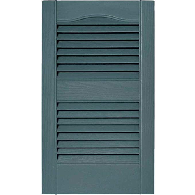 12 in. x 52 in. Louvered Vinyl Exterior Shutters Pair in #004 Wedgewood Blue