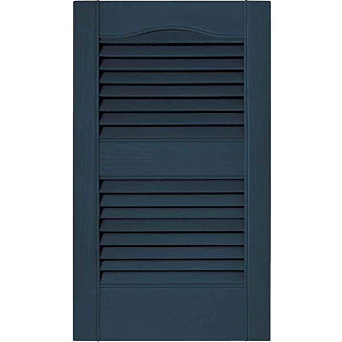 Builders Edge 12 in. Vinyl Louvered Shutters in Classic Blue - Set of 2 (12 in. W x 1 in. D x 67 in. H (6.5 lbs.))