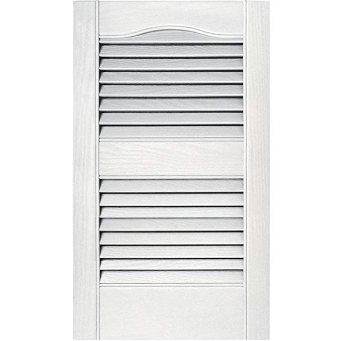Builders Edge 15 in. Vinyl Louvered Shutters in Bright White - Set of 2 (14.5 in. W x 1 in. D x 35.6875 in. H (4.53 lbs.))