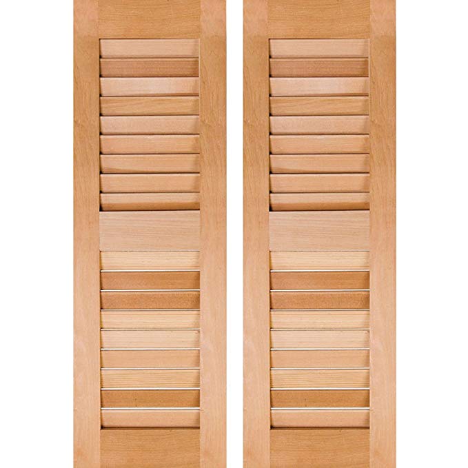 Ekena Millwork RWL15X025UNP Exterior Real Wood Pine Open Louvered Shutters (Per Pair), Unfinished, 15